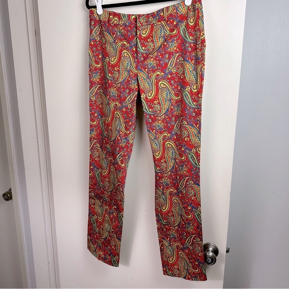 Lauren Ralph Lauren Red/Multicolored Paisley Floral Print Cotton Trousers NWT 8 - Picture 5 of 16